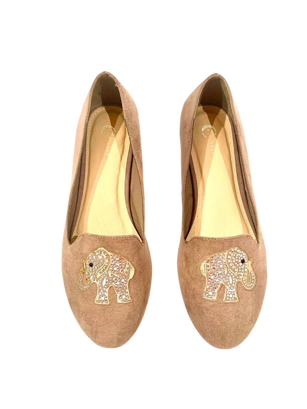 Cest 1945 Tan Suede Elephant Embellished Flats